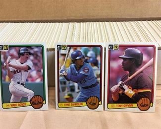 Lot #	Lot Name
1	1974 Topps Baseball Complete Set with Traded & Red Checklist sets EX/MT to Near Mint
2	1980 Topps Baseball Complete Set Rickey Henderson Rookie RC MINT
3	1981 Donruss Baseball Complete Set MINT Condition
4	1981 Fleer Baseball Complete Set Mint
5	1981 Topps Baseball Complete Set Near Mint to Mint Condition Overall  726 cards
6	1981 Topps Baseball Complete Set NM/MT Kirk Gibson Valenzuela Raines Rookies Mint
7	1981 Topps Football Complete Set Joe Montana Rookie RC Near Mint to Mint Condition Overall 528 Cards
8	1982 Donruss Baseball Factory Set Ripken RC MINT!
9	1982 Fleer Baseball Complete Set 626 Cal Ripken Jr. RC MINT
10	1982 Topps Baseball Complete Set Cal Ripken Jr. RC
11	1983 Donruss Baseball Complete Set Gwynn Boggs  Sandberg Rookie Cards MINT
12	1983 Fleer Baseball Complete Set MINT Boggs Sandberg Gwynn Rookie Cards
13	1983 Topps Baseball Complete Set Gwynn Boggs Sandberg Rookies MINT
14	1984 Fleer Baseball Complete Set MINT Mattingly RC
15	1984 Topps Baseball Co