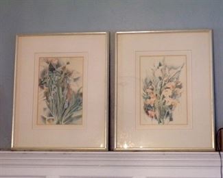 Pr. 1970s framed floral prints