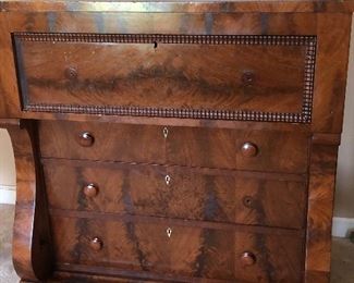 1840’s flame mahogany butlers chest, top drawer folds out to make a desk, from early empire era