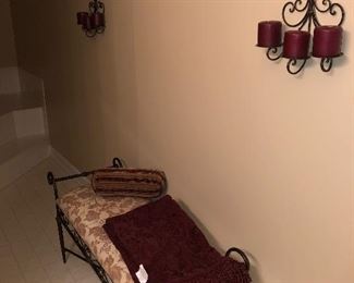 Iron bench with iron sconces,