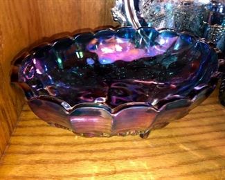 Indiana glass com Ameythist paneled grape glasses, goblet and master fruit bowl