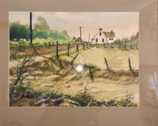 original watercolor by Dr. Young, art director at Austin Pea, one of two pieces, professionally framed, both pieces signed and dated