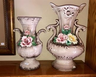 Capodimonte flower vases, part of a very large collection.