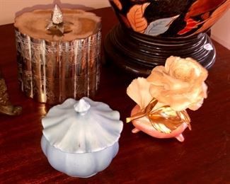 Capodimonte flower basket, part of a very large collection and antique Bavarian jar with lid