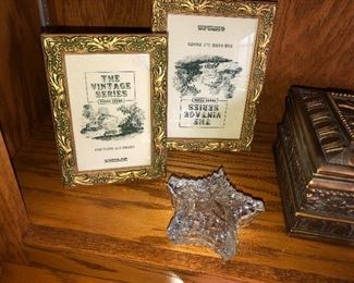 gold frames and box along with glass star box with lid