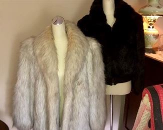 Two of the three fur coats, meek, rabbit and silver fur