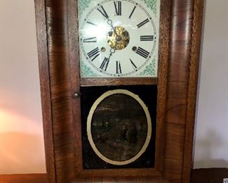 Mid 1800’s flame mahogany Seth Thomas clock in working order.