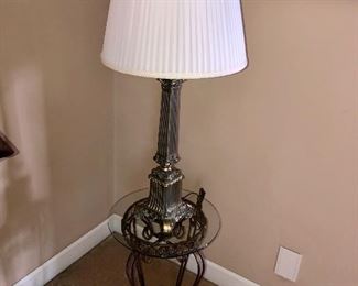 1960's lamp and glass top on metal base