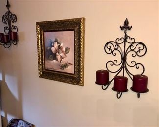 Bronze candle holders bench and linens