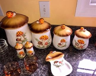 VINTAGE COOKIE JAR AND OR CANISTER SET, SALT AND PEPPER.
