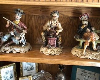 Capodimonte tradesman figurines, duck hunter, cobbler and hobo, part of a very large collection.
