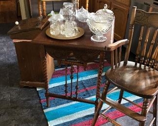 ANTIQUE TABLE AND HIGH CHAIR