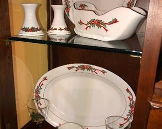 Christmas china, poinsettia pattern