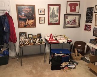 Sports Memorabilia, Baseball carts, sports figures, prints and posters etc.