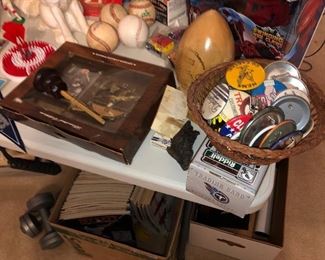 Sports Memorabilia, Baseball carts, sports figures, prints and posters etc.