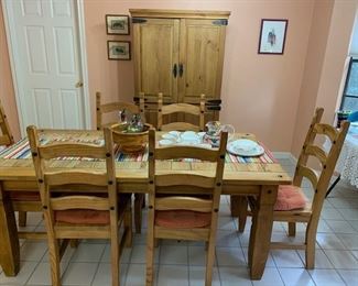 Farmhouse Dining Table  6 chairs and Amoire