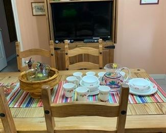 Farm Style rectangle table with Matching Amoire storage cabinet and 6 chairs  