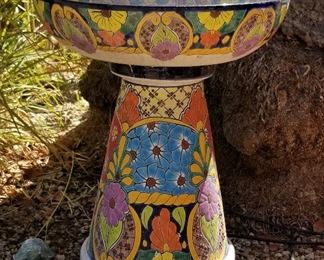 Colorful birdbath
