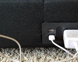 Side view of the split king adjustable bed showing outlets and ports for phones, laptops, etc...