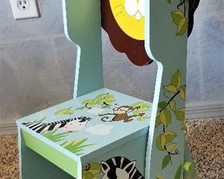 Lion wooden chair that converts to a little step stool for toddler to reach the bathroom sink or ???
