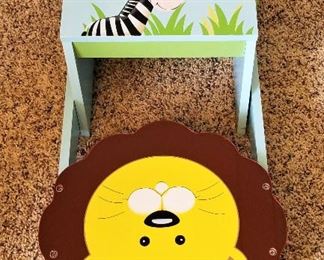Lion wooden chair that converts to a little step stool for toddler to reach the bathroom sink or ???