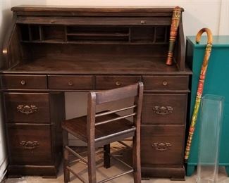Vintage desk and vintage chair.
