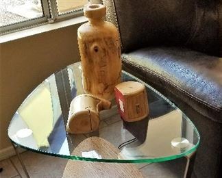 Modern glass and wood matching side table.
