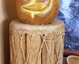 Authentic drum; wood and rawhide. 