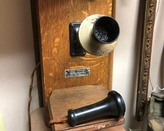 ANTIQUE WOODEN WALL PHONE