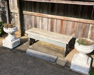CONCRETE PLANTERS, WOODEN BENCH