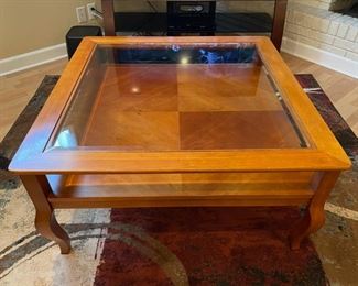 Stanley Furniture glass top cherry wood coffee table