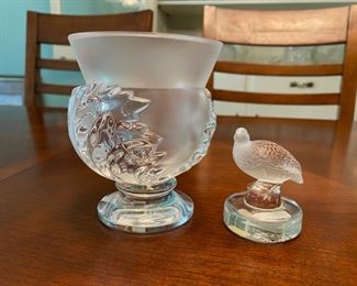 Lalique Crystal vase and Quail