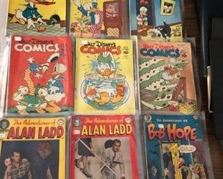 Early / Old Comics (Prices are not on plastic sleeves) Walt Disney Comics, Alan Ladd, Bob Hope