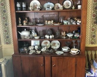 Antique Hutch, George & Martha Washington Plates, China, Glassware