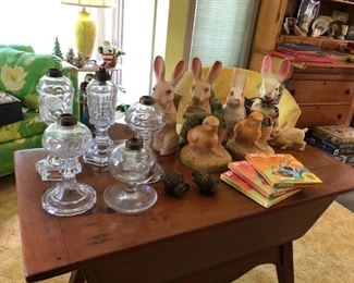 Oil & Whale Oil Lamps, Paper Mache Easter Bunny & Chick Candy Containers, Vintage Paas  Egg Coloring Kits