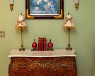 Lot #4 — Antique roll top secretary with pull out table top. 32.5" wide x 49.5" tall x 20.5" deep. 
