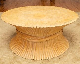 Lot #97 —  Vintage Mid Century Modern McGuire Style Wheat Sheaf Cocktail Coffee Table