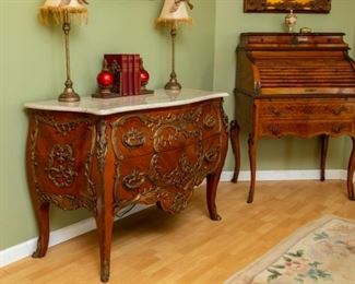 Lot #5 — Antique marble top commode. 50" wide x 34" tall  x21.5" deep. 