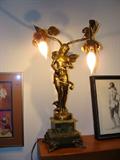 Circa 1900 bronze fairy lamp with oynx base
