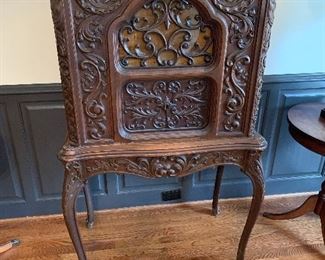 Antique Hand Carved Radio Cabinet and accompanying stand
