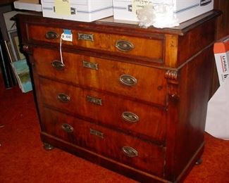 This is an incredible chest, circa 1870's, as has the Civil War era tiny dovetail joints on the drawers, and the cottonwood drawer bottoms. All original