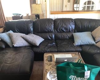 Leather sectional & coffee & end  tables