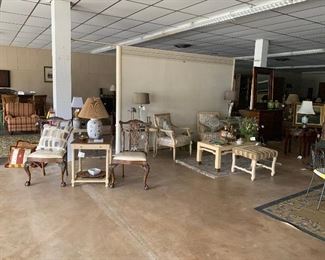 Misc chairs and tables, 2 chairs in left foreground are SOLD