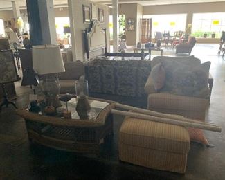 coffee table, chair with ottoman