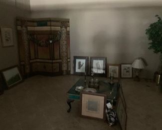Screen, coffee table, wall art