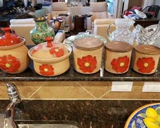 Happens to be Red Poppy cannister set but vintage pottery made in Japan. $125 for set