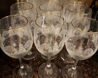 Etched Christmas Trees Gold Rim- Set of 15-  $40