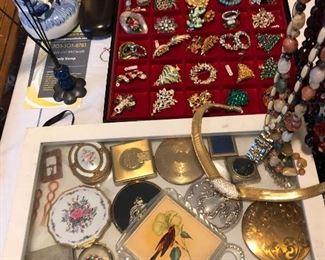 Vintage costume jewelry and compacts 