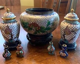 064l Chinese Cloisonne Trio