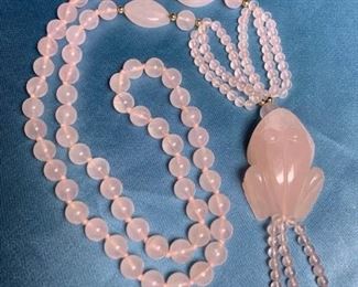 429 Pink Jadeite Frog Pendant Necklace
